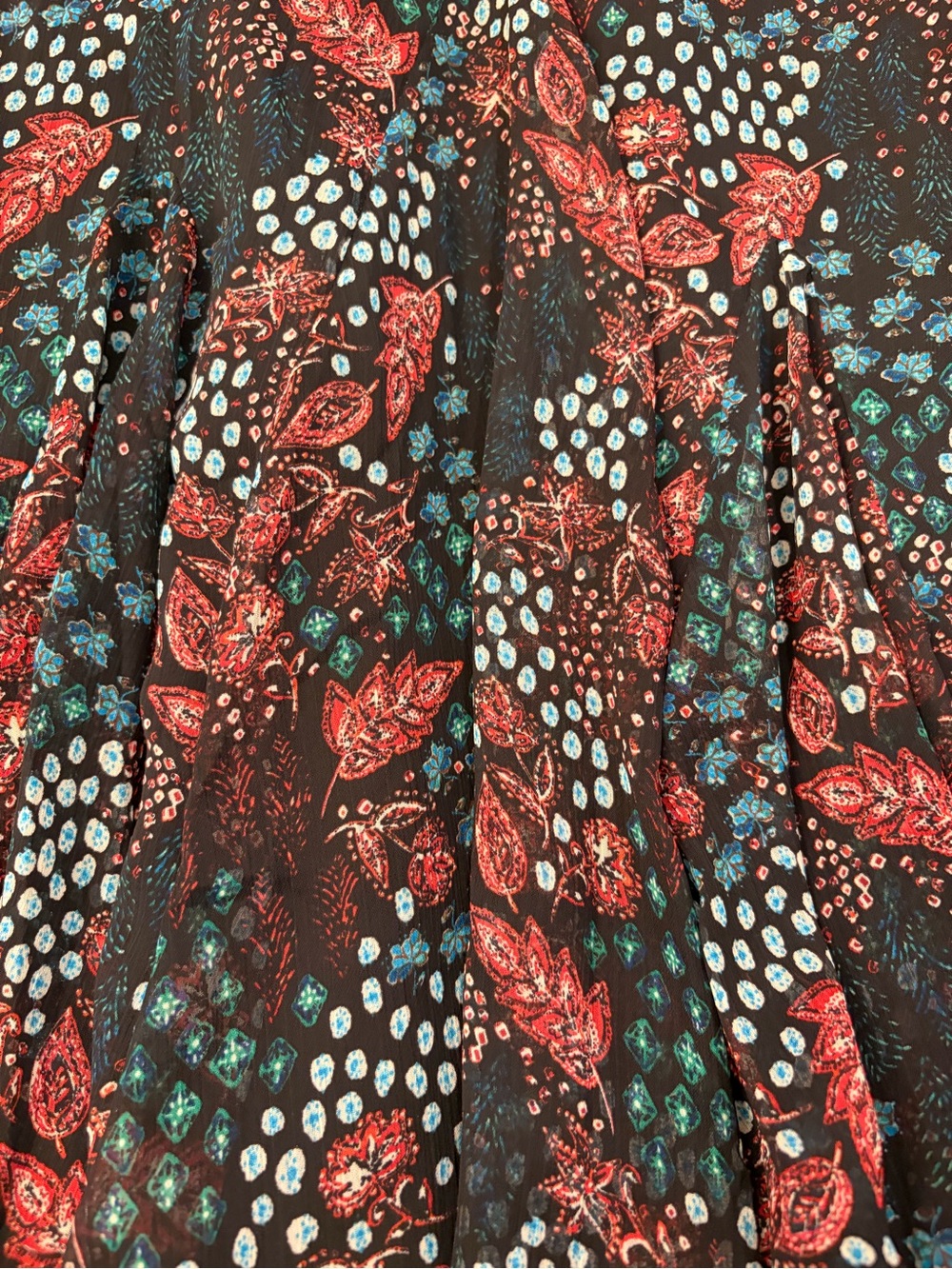 LOFT Black Maxi Skirt with Red and Teal Floral Print - Picture 2 of 5